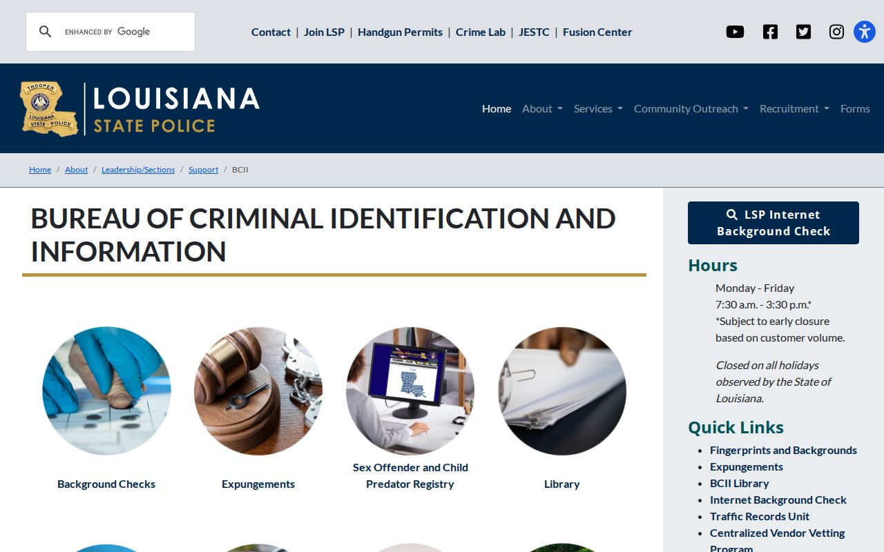 Louisiana State Police closed-record criminal history explanation and Bienville warrant limits