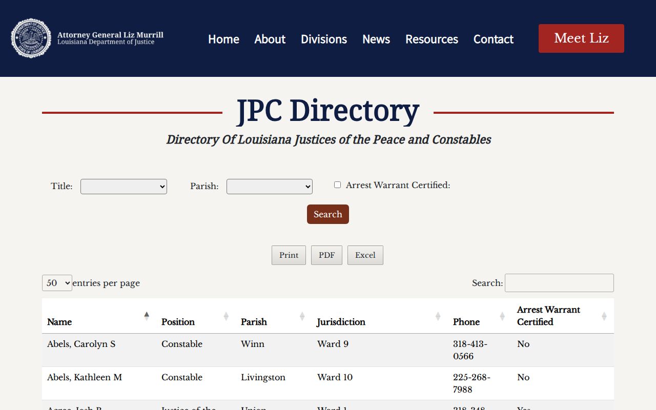 Bienville County municipal court warrant routing through JP district and constable listings