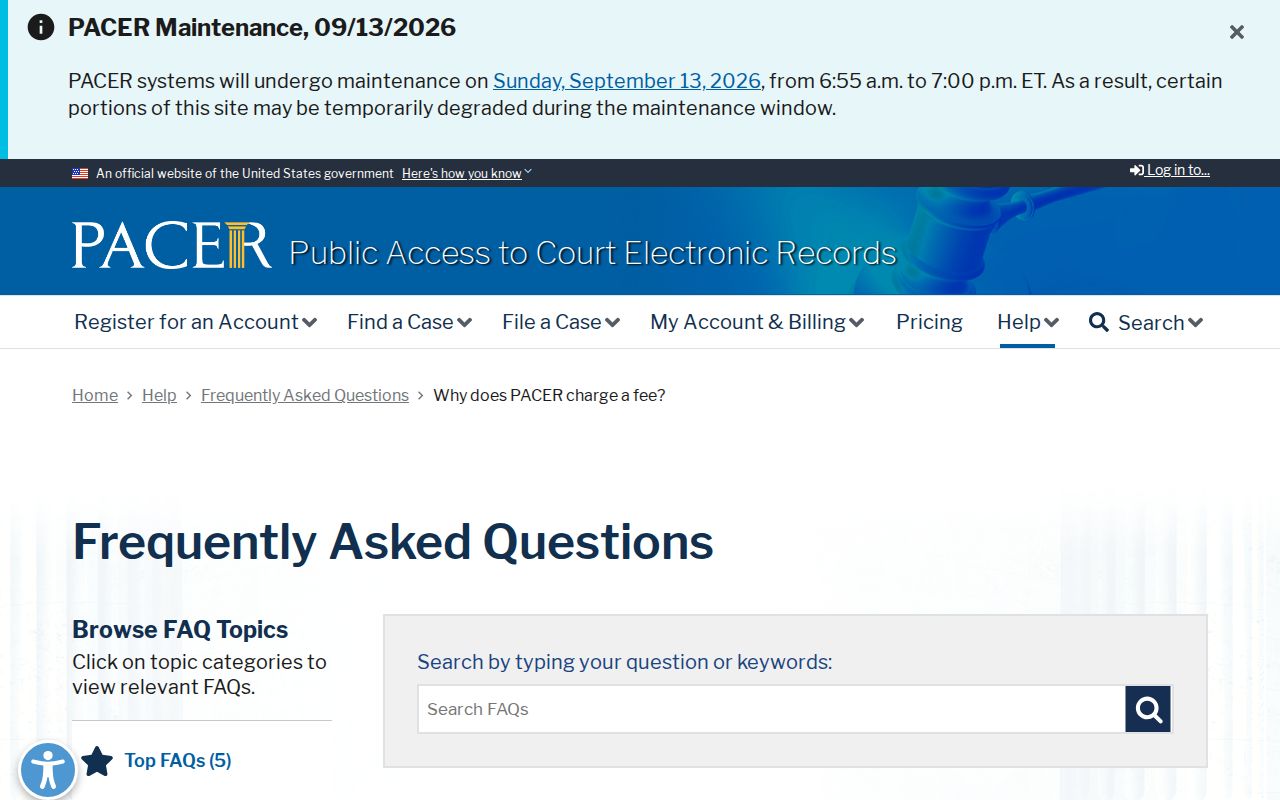 Bienville County warrant records: federal docket access fee notice