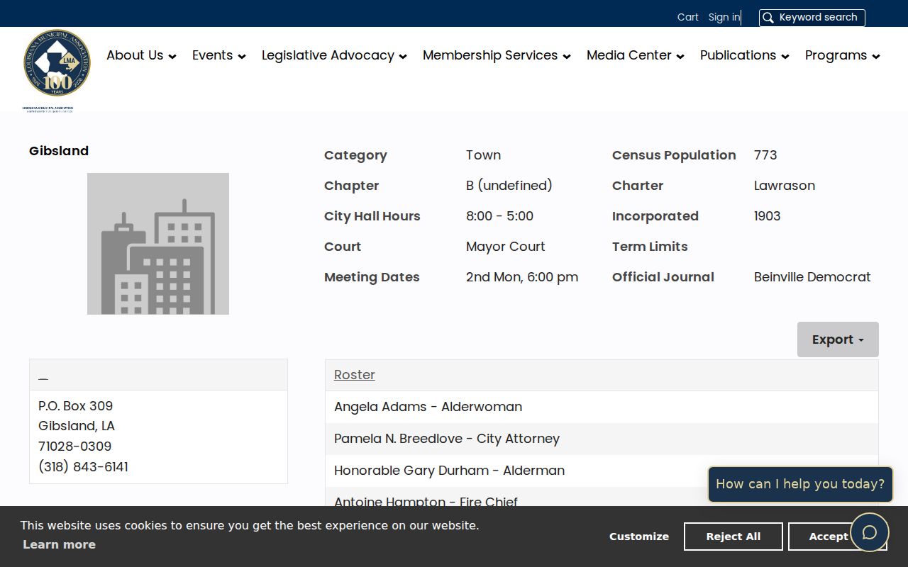 Bienville Parish warrant records: Gibsland municipal profile with the Mayor Court label and city contact